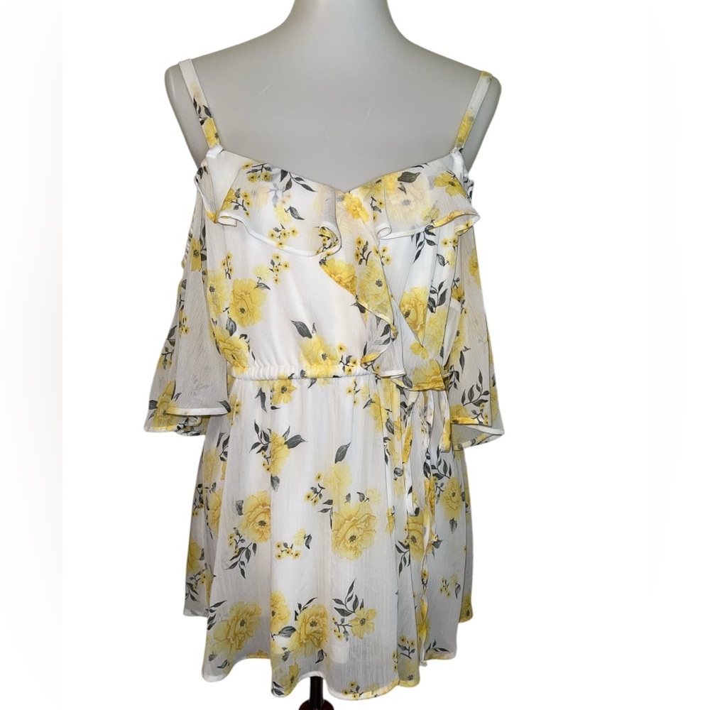 Yellow Floral Cold-Shoulder Women's Top